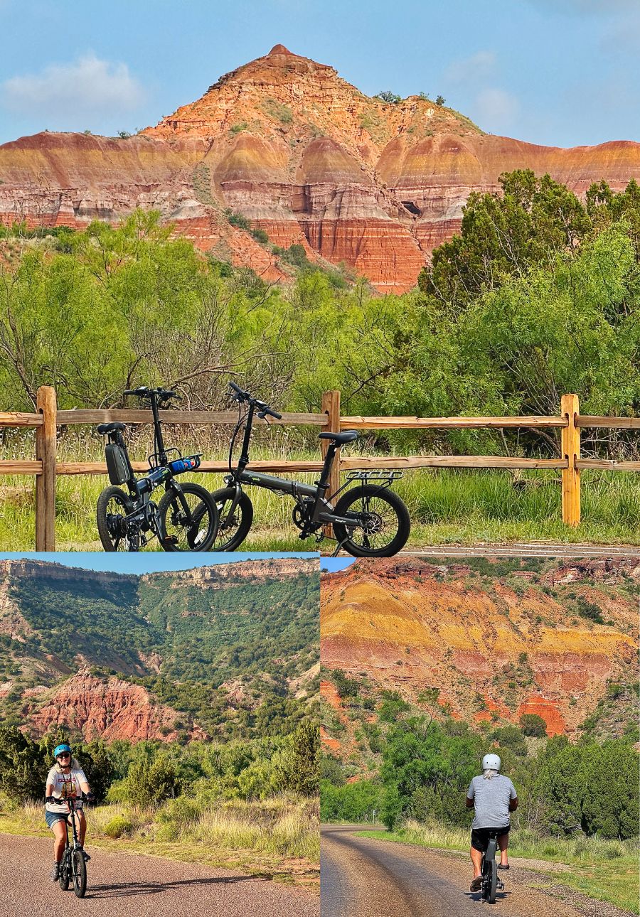 Elderly couple traveling with pets on qualisports dolphin folding e-bikes