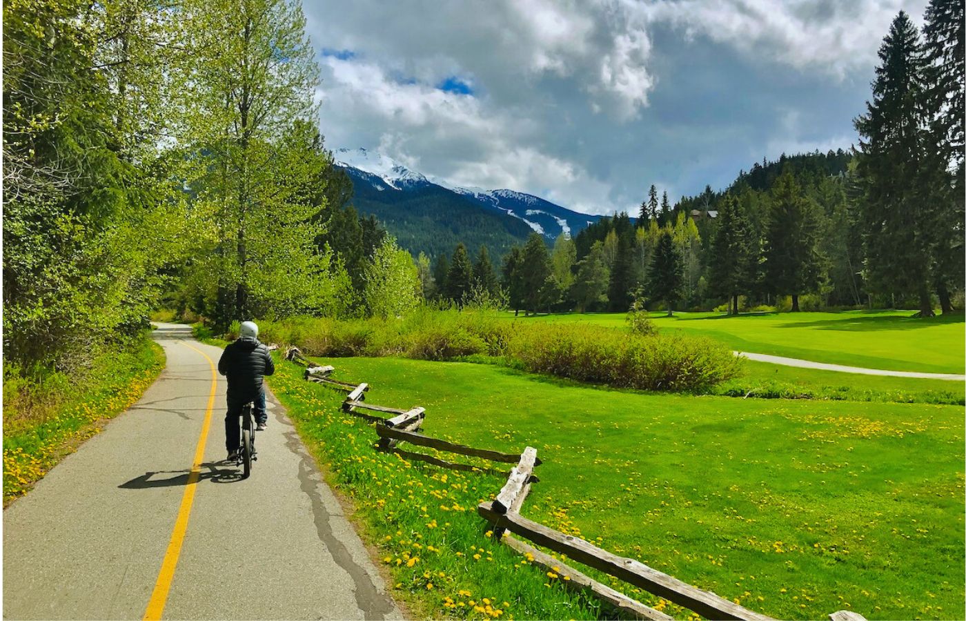 Riding a qualosports folding bike on the road to Snowmass.